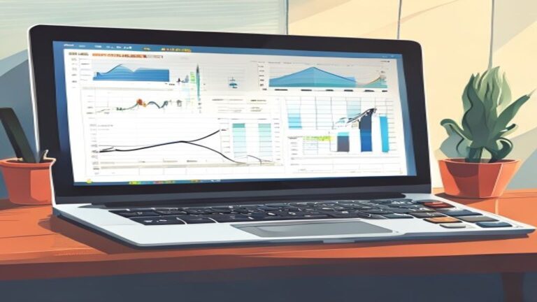 Ilustrasi proses penyusunan laporan keuangan BUMDes sesuai standar dengan grafik dan angka